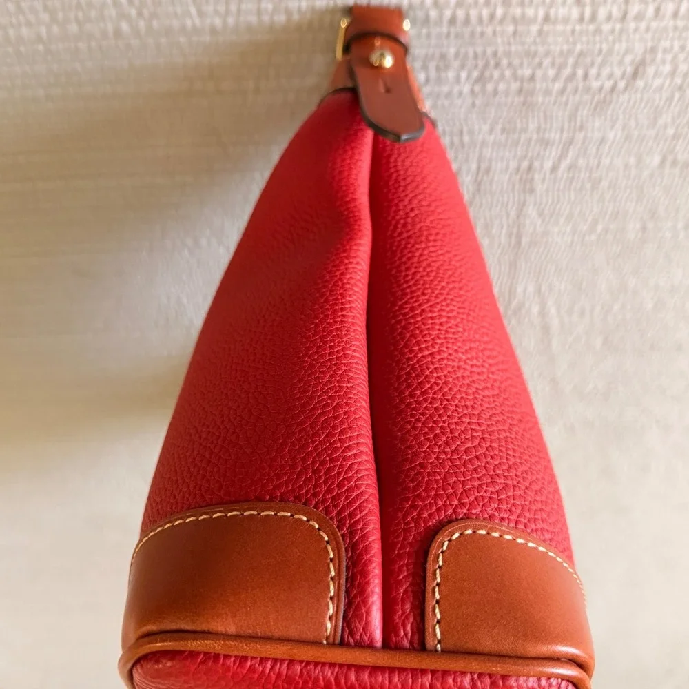 New Dooney & Bourke Women's Red Pebbled Leather Hobo Shoulder Bag Gold Hardware